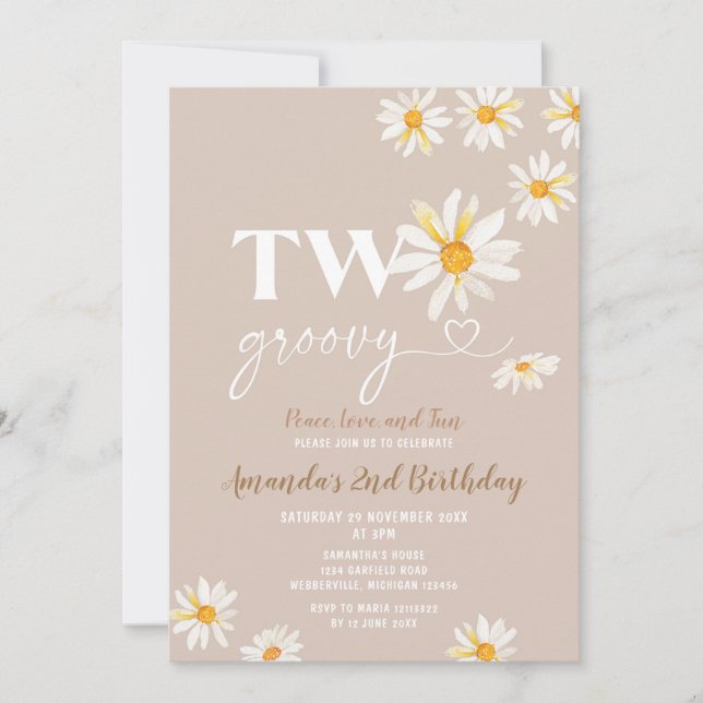 Convite Retro Daisy Flowy Duas Festas de aniversário De Gr (Frente)