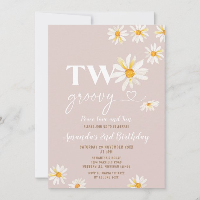Convite Retro Daisy Flowy Duas Festas de aniversário De Gr (Frente)