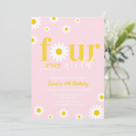 Convite Retro Daisy Four Ever Wild Pink 4th Birthday