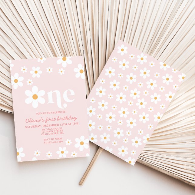 Convite Retro Daisy One Floral primeiro aniversario Convit (Criador carregado)