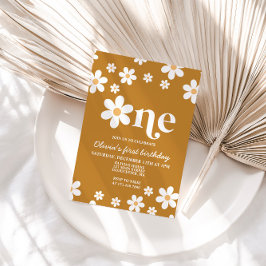 Convite Retro Daisy One Floral primeiro aniversario Convit
