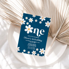 Convite Retro Daisy One Floral primeiro aniversario Convit