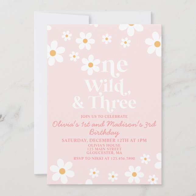 Convite Retro Daisy One Wild e Three Birthday (Frente)
