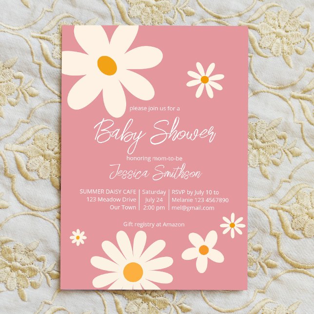 Convite Retro daisy pink boho desert baby shower (Criador carregado)