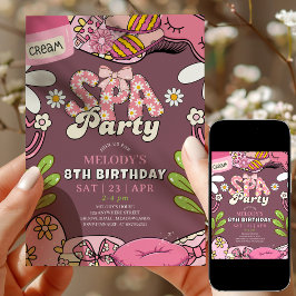 Convite Retro Daisy Spa Party Birthday Invitation Maroon