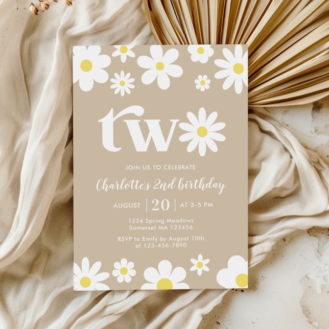 Convite Retro Daisy Two Floral segundo aniversário (Criador carregado)