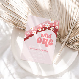 Convite Retro daisy Wild One boho floral primeiro aniversá