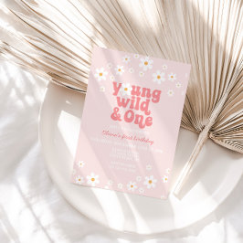 Convite Retro Daisy Young Wild One Floral primeiro anivers