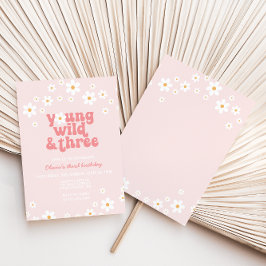 Convite Retro Daisy Young Wild Três aniversário de 3 anos