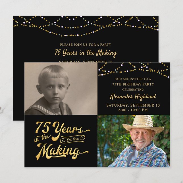 Convite Retro de Aniversário de 75 Anos Orçamento  (Frente/Verso)