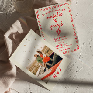 Convite Retrô De Mão Traçado Trendy Quirky Wedky