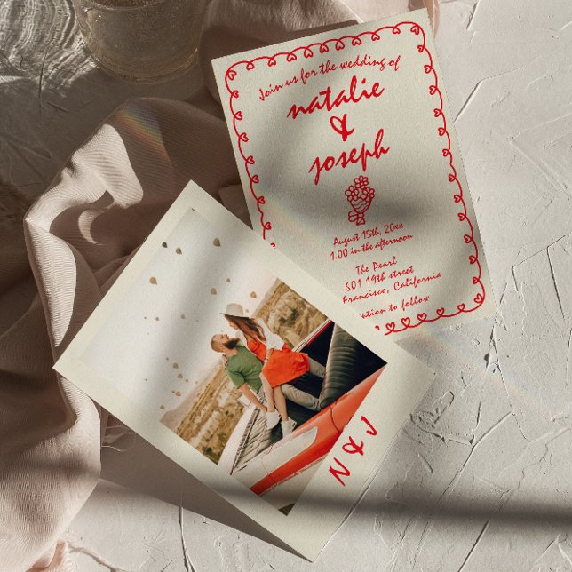 Convite Retrô De Mão Traçado Trendy Quirky Wedky (Criador carregado)