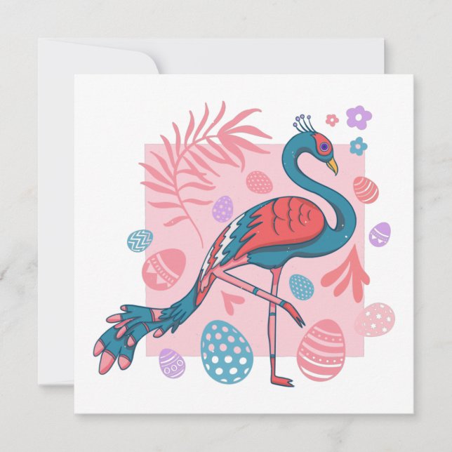 Convite Retro de pavão de ovo felz pascoa (Frente)