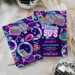 Convite Retro De Volta aos Anos 90 Neon Discoteca 30º Aniv