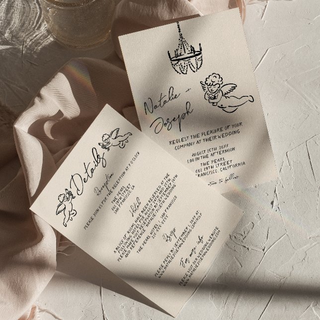 Convite Retrô Desenhou Cupido Escrito Tudo Em Um Casamento (Criador carregado)