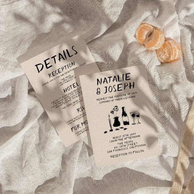 Convite Retrô Desenhou Tudo Em Um Casamento De Champanhe (Criador carregado)