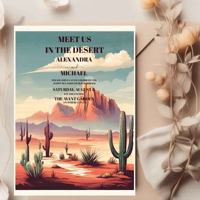 Convite Retro Desert e Cactus Wedding (Criador carregado)