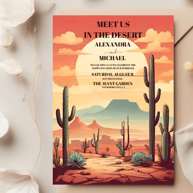 Convite Retro Desert e Cactus Wedding (Criador carregado)
