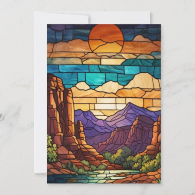 Convite Retro desert scene Sedona mountains stainglass art (Frente)