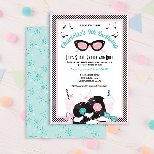 Convite Retro Diner Pink e Teal Birthday Invitation, anos 