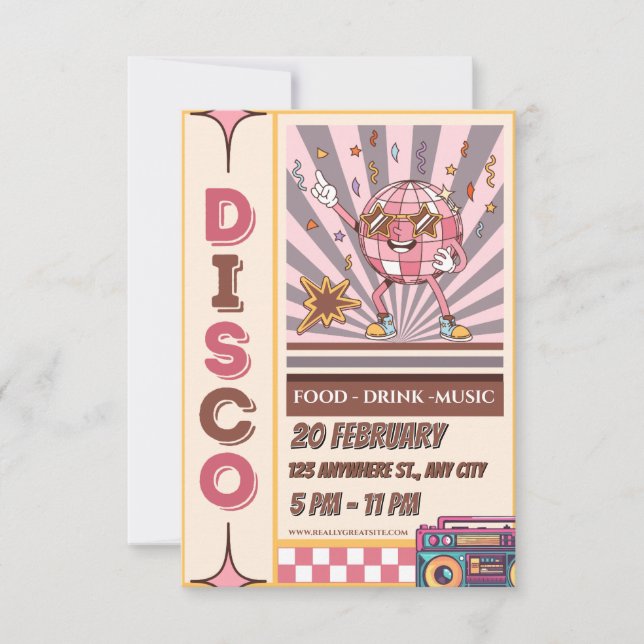 Convite Retro Disco Ball Groovy 70s 80s Party Invitation (Frente)