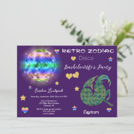 Convite Retro Disco Capricórnio Símbolo Zodiac Bachelorett