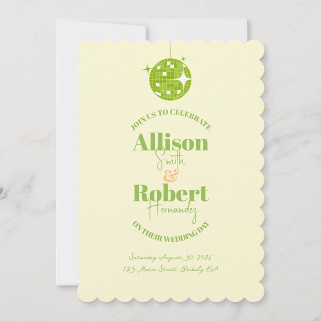 Convite Retro Disco Wedding Invitation (Frente)