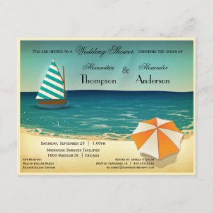 Convite retro do chá de casamento da cena da prai