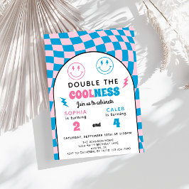 Convite Retro Double Celebration Boy Girl Joint Birthday