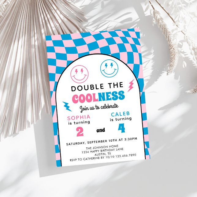 Convite Retro Double Celebration Boy Girl Joint Birthday (Criador carregado)