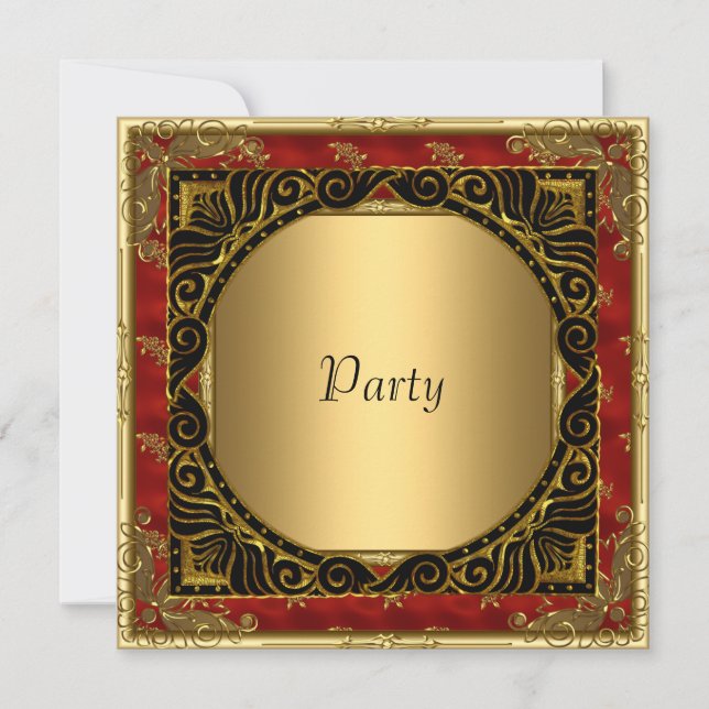 Convite retro dourado preto e vermelho para todas  (Frente)