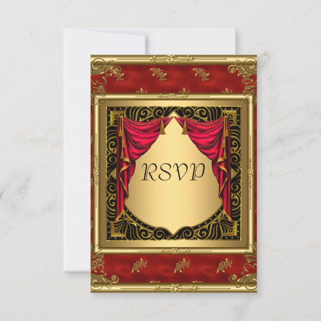 Convite Retro Dourado Preto Vermelho (Frente)