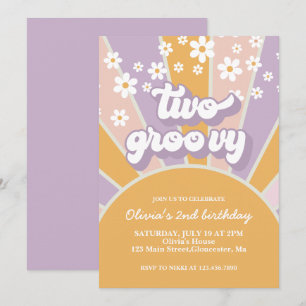 Convite Retro Duas Girassóis Ensolarados roxas