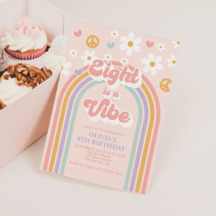 Convite Retro Eight é um Vibe Arco-íris de 8º Aniversário