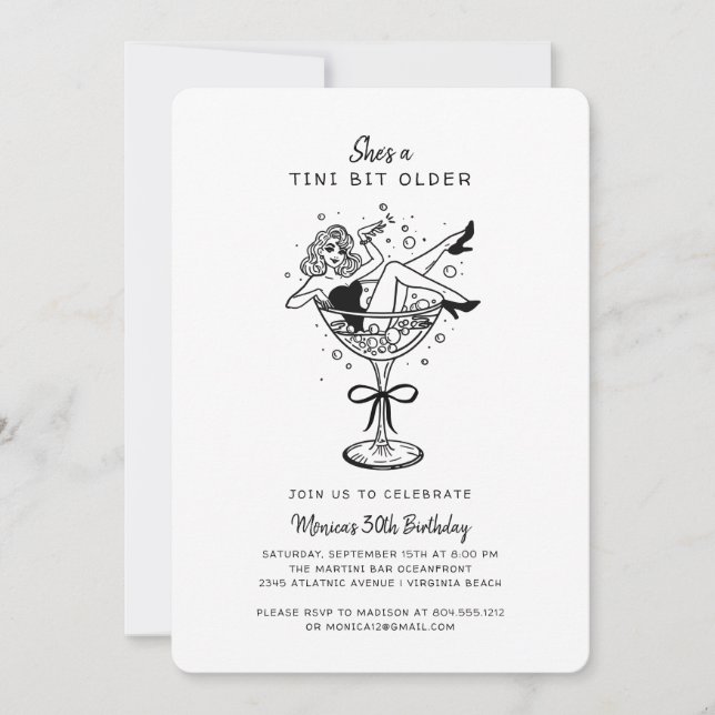 Convite Retro Ela é um Tini Bit Older Aniversário (Frente)