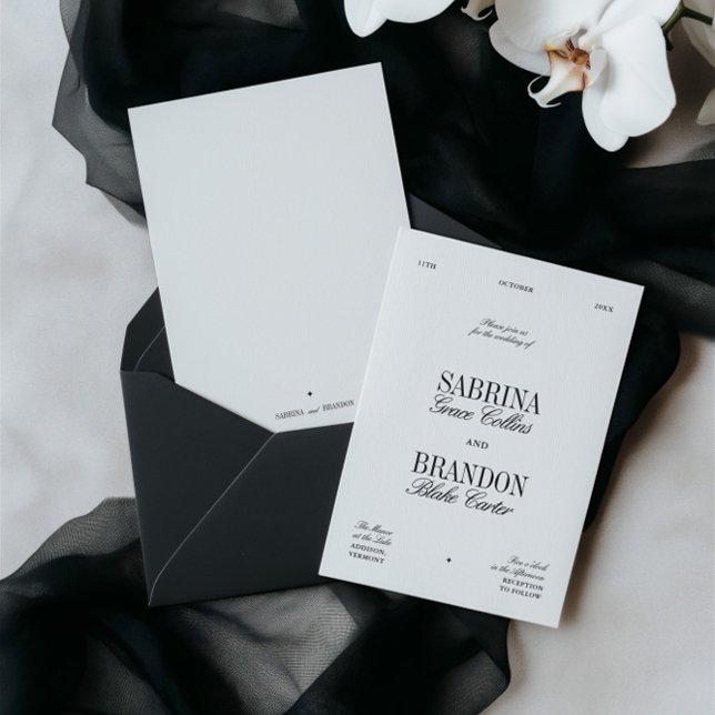 Convite Retro Elegant Black & White Wedding (Retro Elegant Black & White Wedding Invitation)