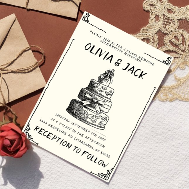 Convite Retrô Escrito De Mão Desenhado Casamento De Quadro (Criador carregado)