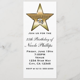Convite Retro Estrela de Hollywood Branco e Dourad