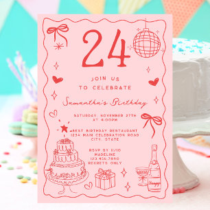 Convite Retrô Excêntrico Estravagante Aniversário de 24 an