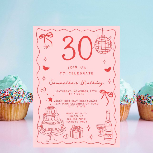 Convite Retrô Excêntrico Estravagante Aniversário de 30 an (Criador carregado)