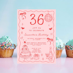 Convite Retrô Excêntrico Extravagante Aniversário de 36 an