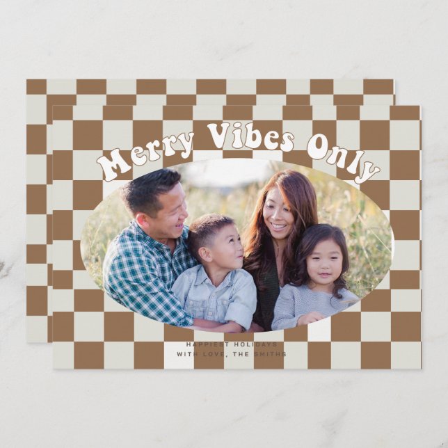 Convite Retro Feliz Groovy apenas com Xadrez de Buffalo (Frente/Verso)