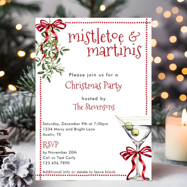 Convite Retro Festive Mistletoe & Martinis Christmas Party (Criador carregado)