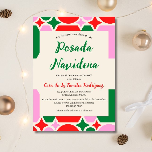 Convite Retro Festivo Posada Navideña Natal (Criador carregado)