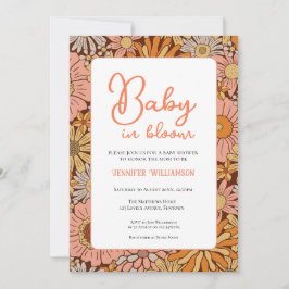 Convite Retro Floral Baby Shower invitation
