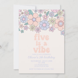 Convite Retro Floral Five é uma Vibe de 5º aniversário