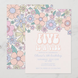 Convite Retro Floral Five é uma Vibração 5º aniversário