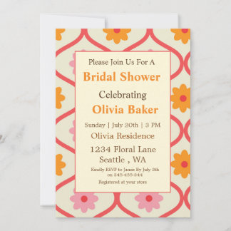 Convite Retro Floral Ogee Mid-Century Modern Bridal Shower