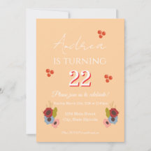 Retro Floral Peach Birthday Party Invitation