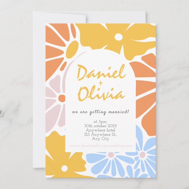 Convite Retro Floral Wedding (Frente)